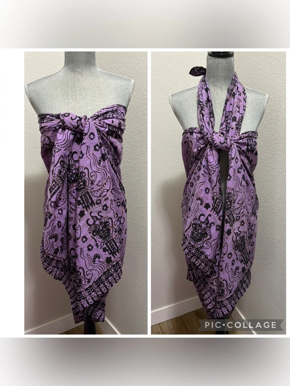 Purple Tropical Sarong Beach Cover Up Pareo Wrap 40 x 80